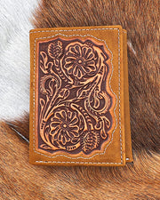 3D Floral Embossed Tri-Fold Wallet