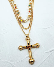 Noemi Jewel & Pearl Cross Necklace