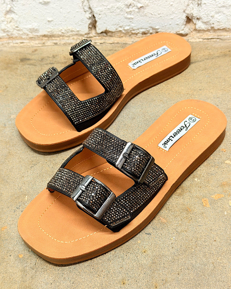 Rhinestone Rebel Black Sandals