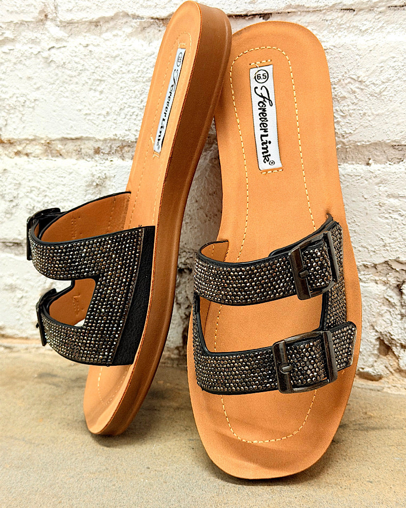 Rhinestone Rebel Black Sandals