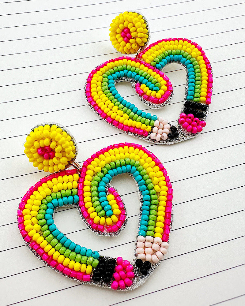 Rainbow Heart Pencil Earrings