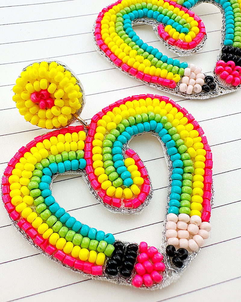 Rainbow Heart Pencil Earrings
