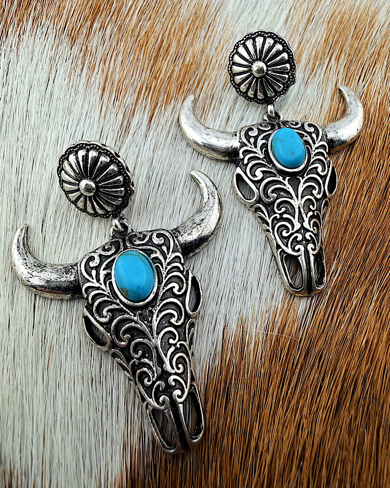 Sierra Cow Skull Earrings