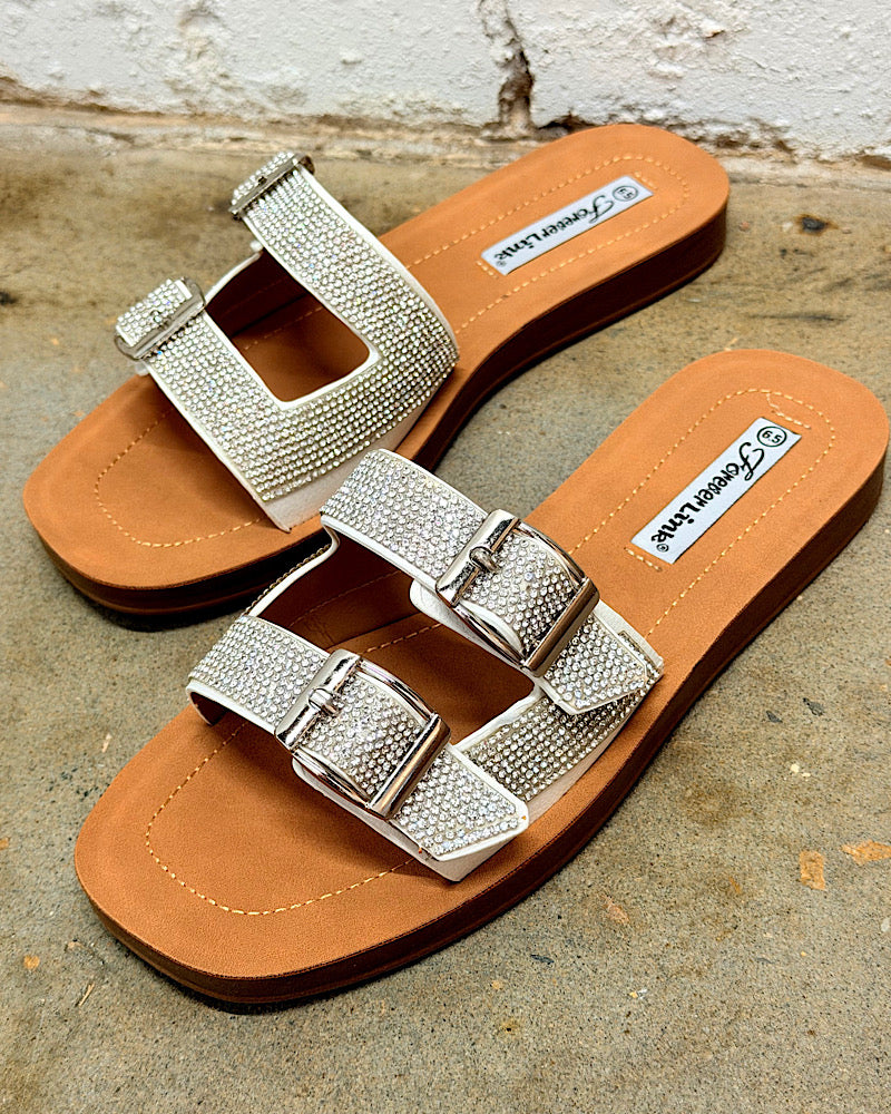 Rhinestone Rebel White Sandals