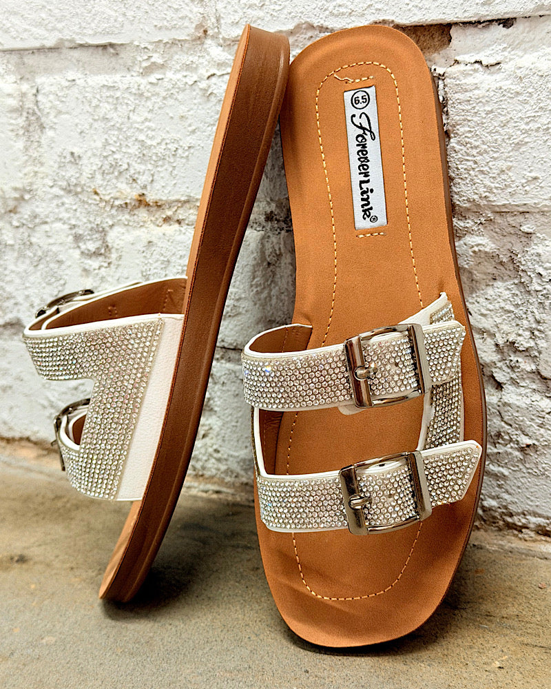 Rhinestone Rebel White Sandals