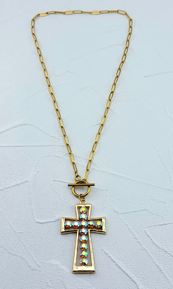 Crystal Cascade Cross Necklace