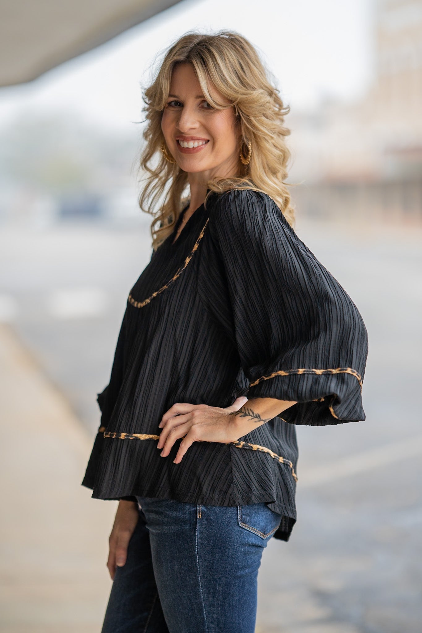 Angela Black & Leopard Top