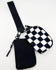 Black Checkered Dual Wristlet Keychain