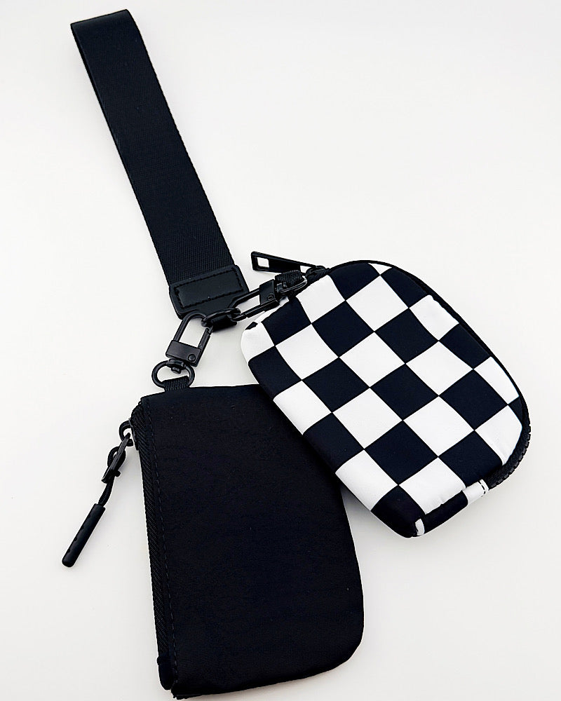 Black Checkered Dual Wristlet Keychain