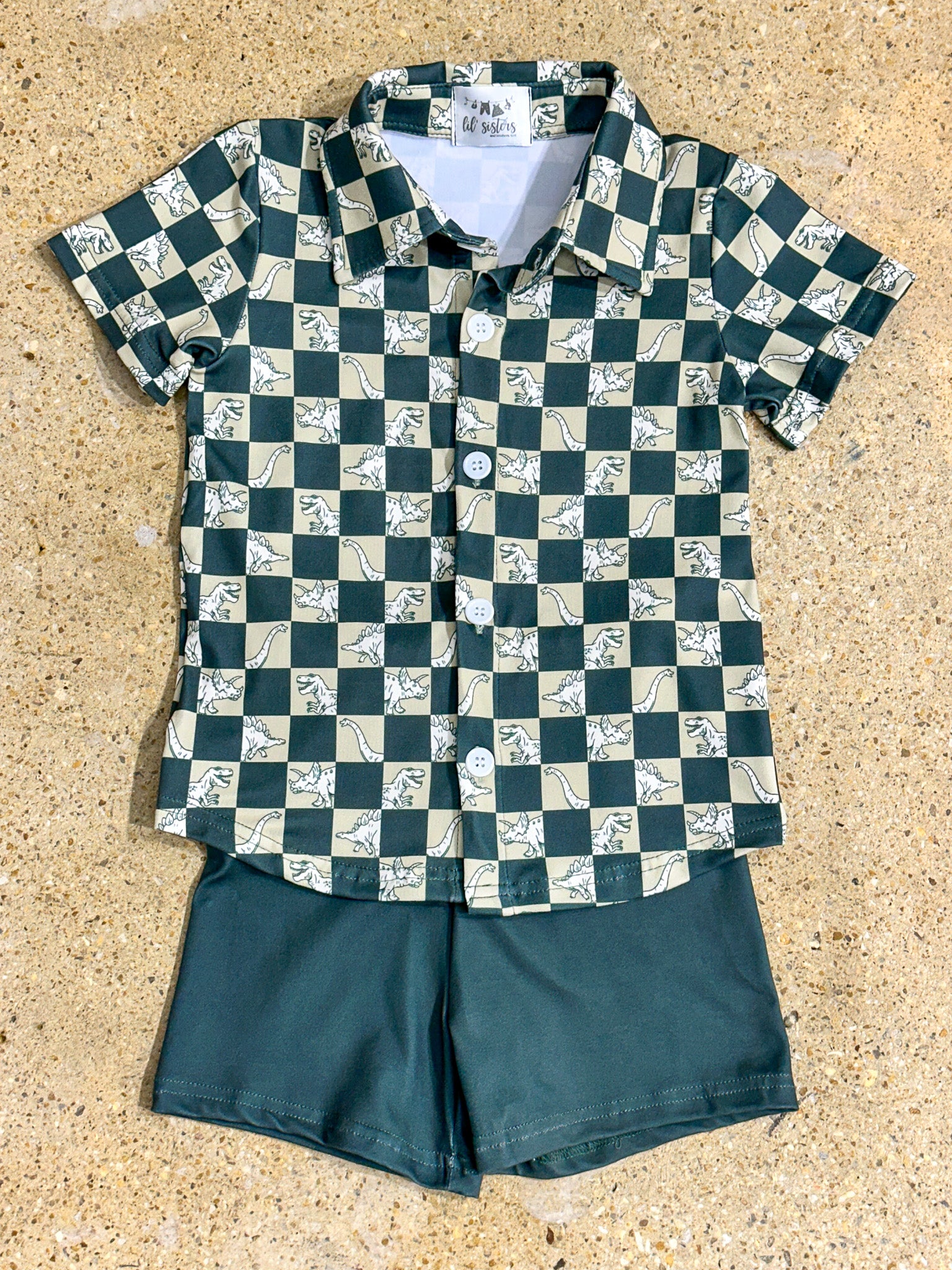 Checkered Chomp Button Shirt Set