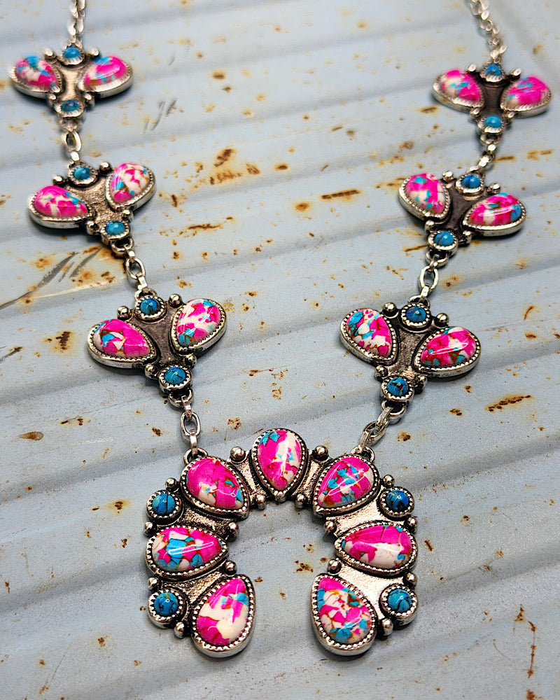 Cotton Candy Squash Blossom Necklace