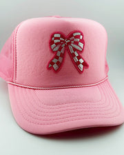 Pink Checkered Bow Trucker Hat