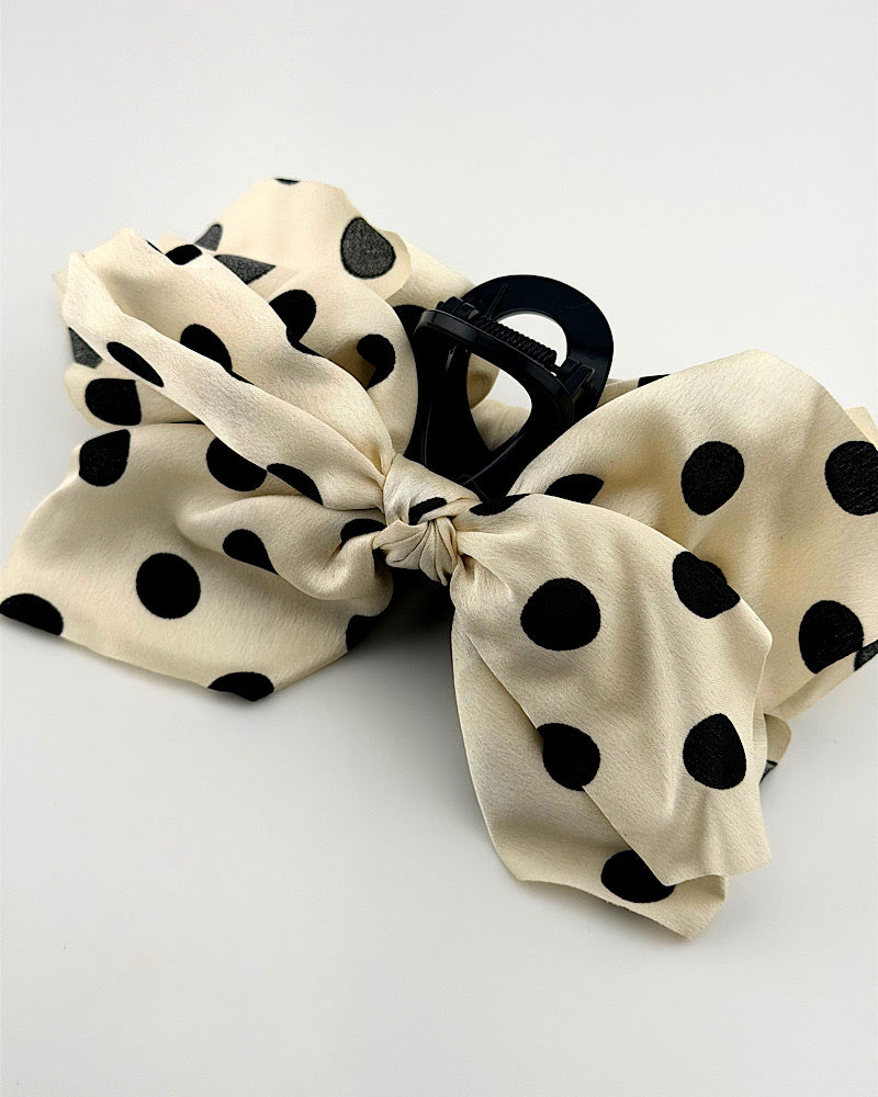 Ivory Polka Dot Vintage Bow Hair Clip