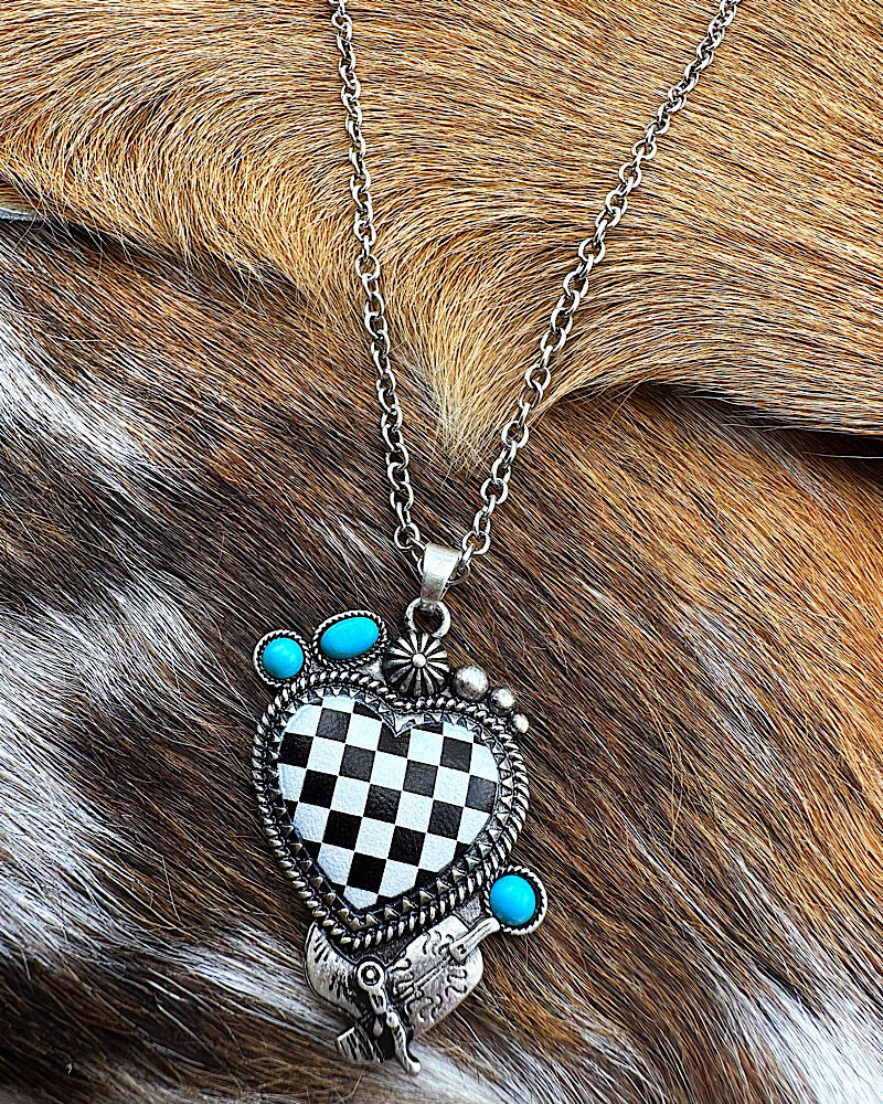 Mae Checkered Heart Necklace