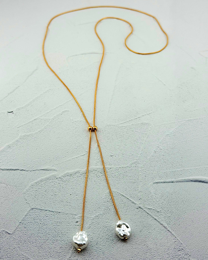 Sunlit Pearl Lariat Necklace