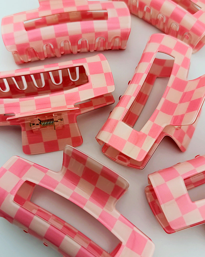 Pink Checkered Hair Clip