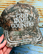 God, Family, Country Camo Trucker Hat