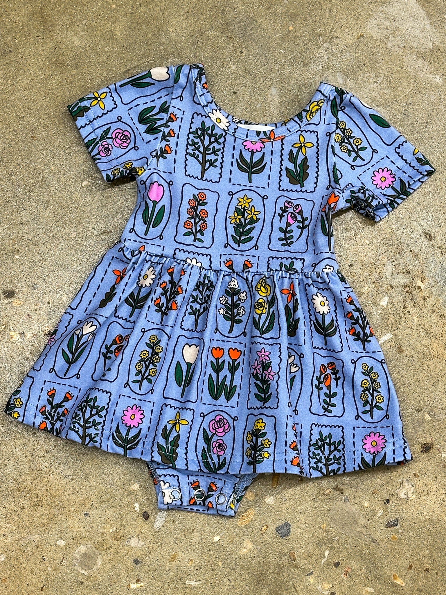 Wildflower Stamps Onesie Dress