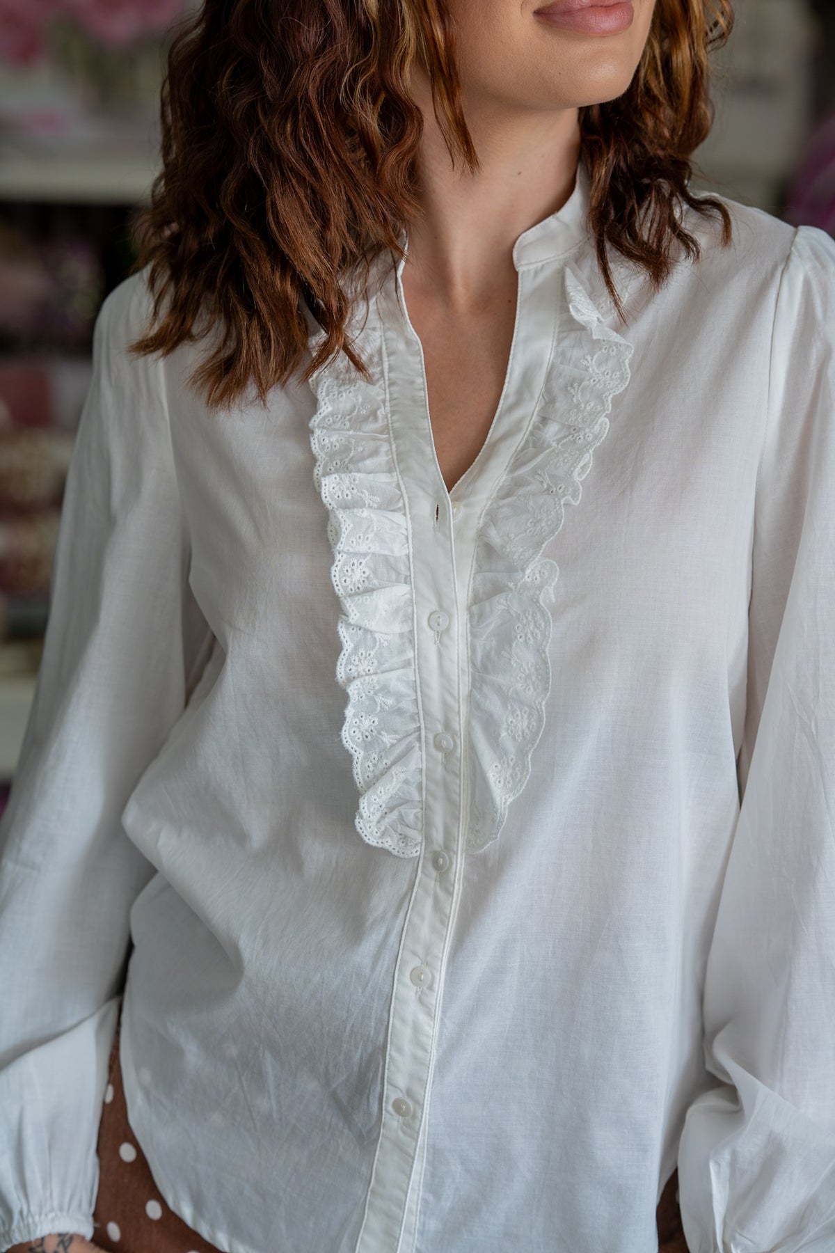 Cloud Dancer Ruffled Blouse