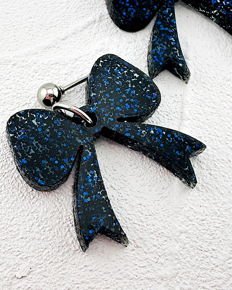 Navy Glitter Bow Earrings