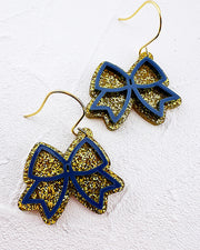 Navy Stacked Cheer Bow Earrings