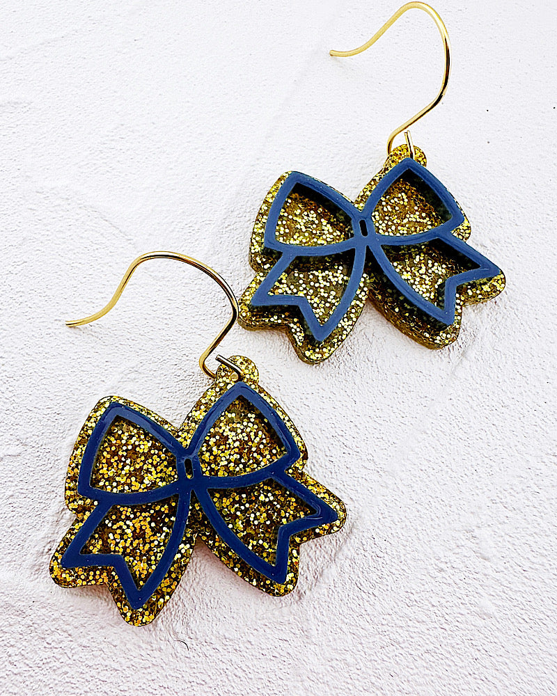 Navy Stacked Cheer Bow Earrings