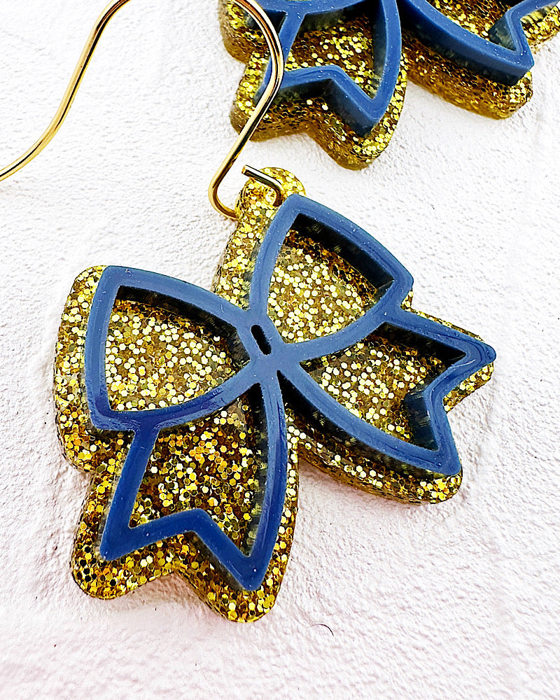 Navy Stacked Cheer Bow Earrings