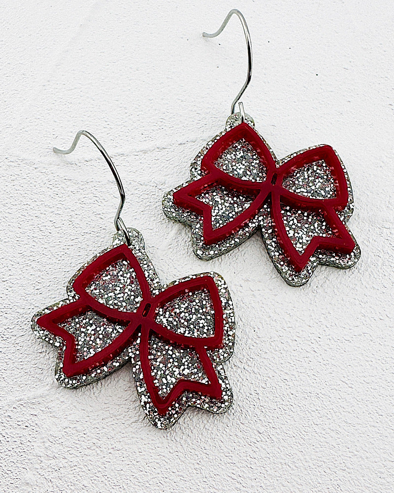 Maroon Stacked Cheer Bow Earrings