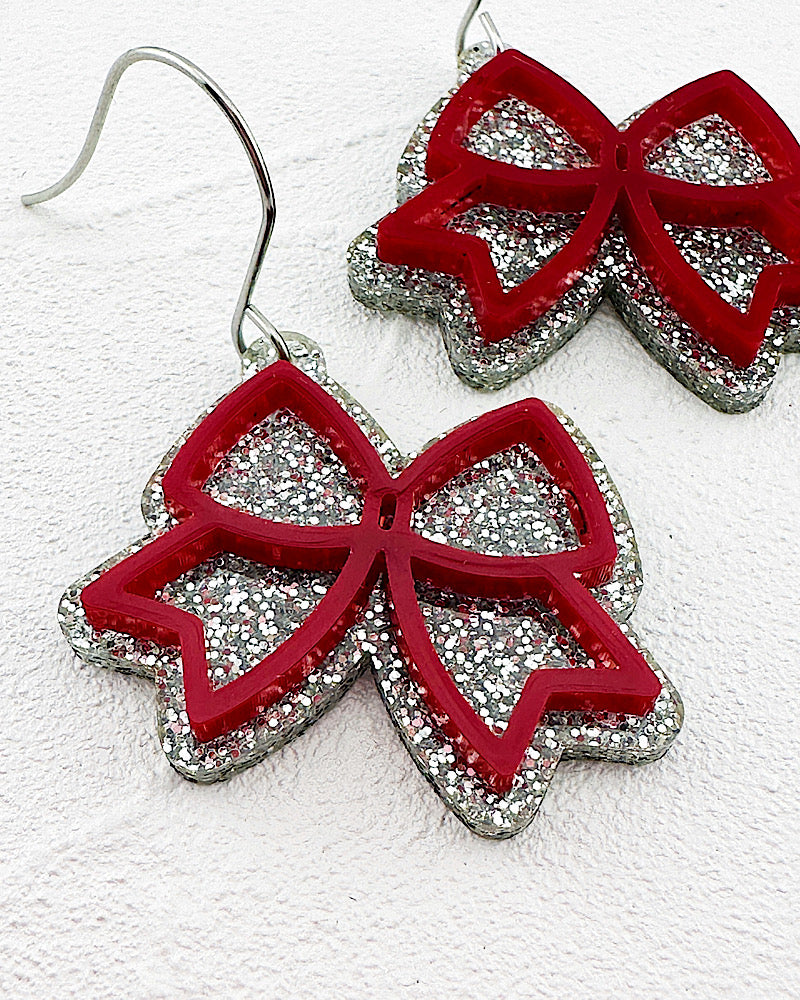 Maroon Stacked Cheer Bow Earrings