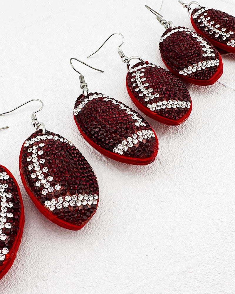 Maroon Blinged-Out Football Earrings
