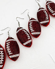 Maroon Blinged-Out Football Earrings
