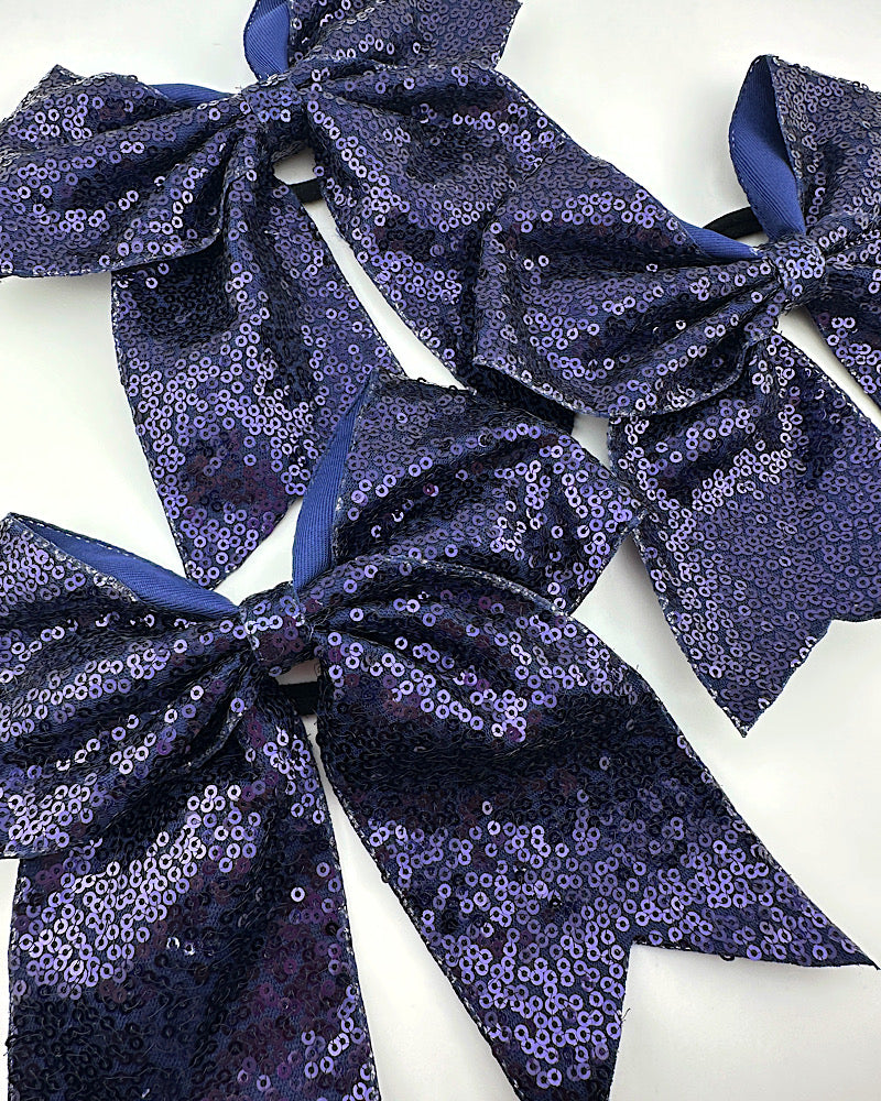 Navy Sequin Cheer Bow