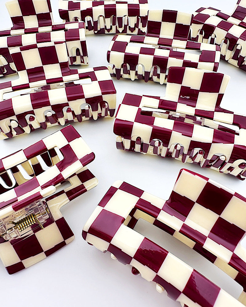 Maroon Checker Hair Clip