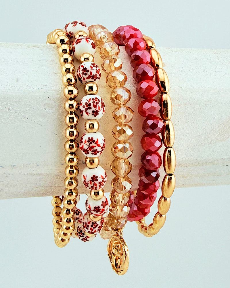 Rosie 5pc Bracelet Stack - Ruby