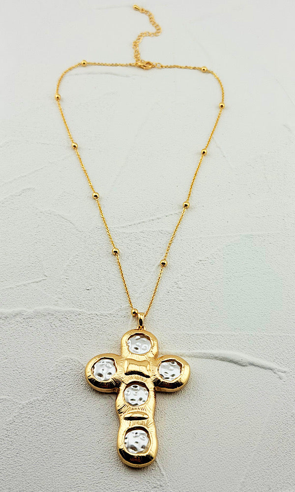 Moonlit Pearl Cross Necklace