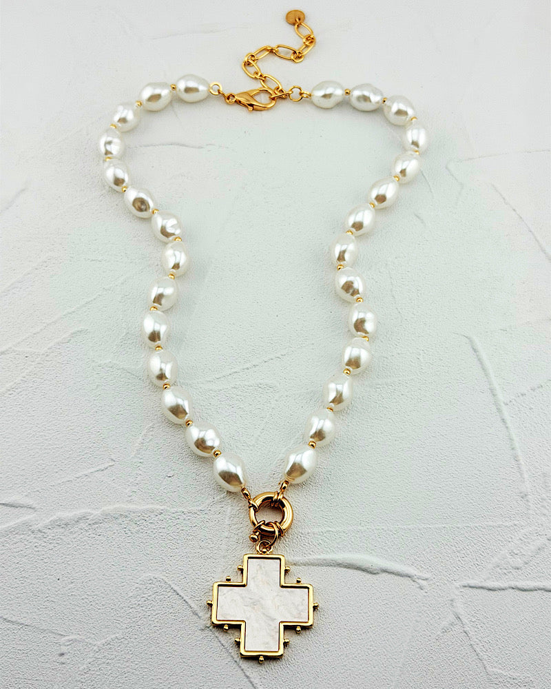 Pearl Essence Cross Necklace