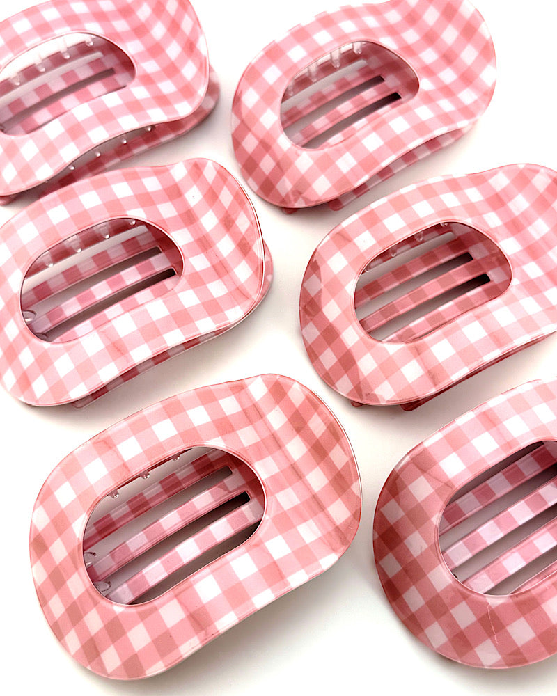 Pink Gingham Flat Hair Clip