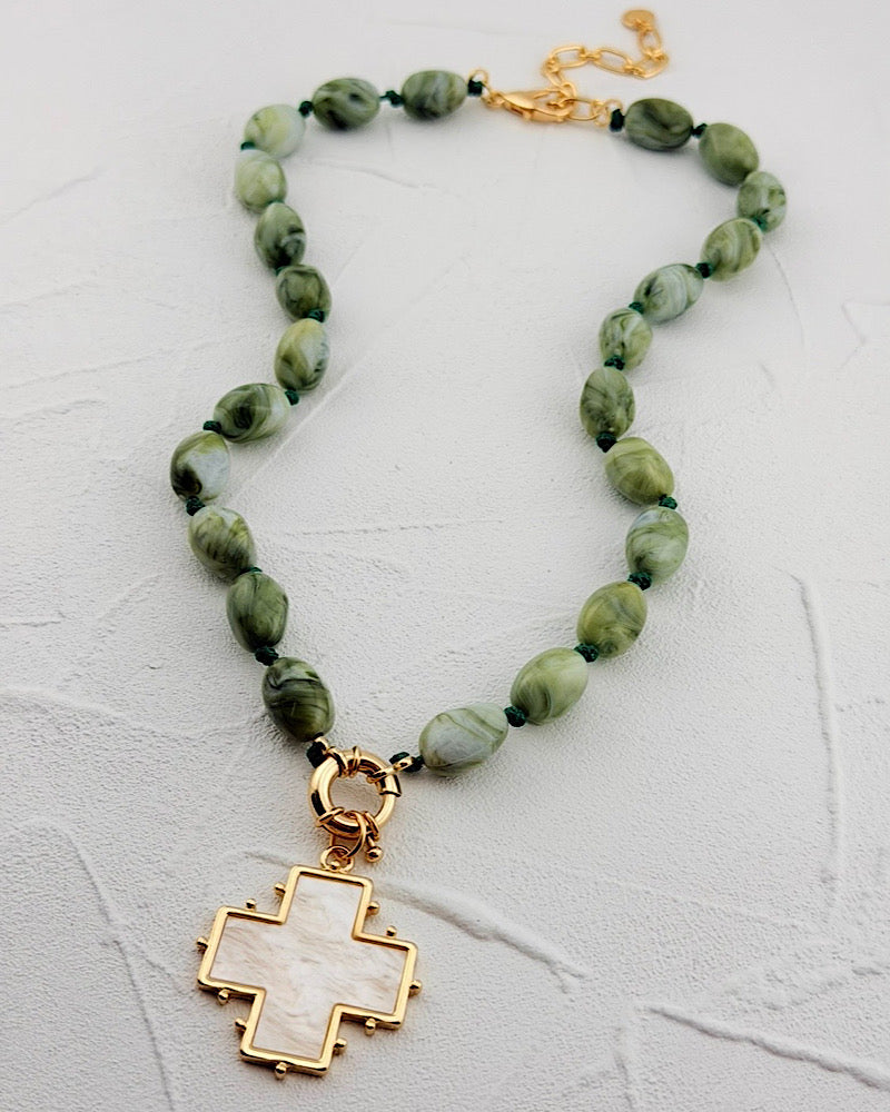 Olive Aura Cross Necklace