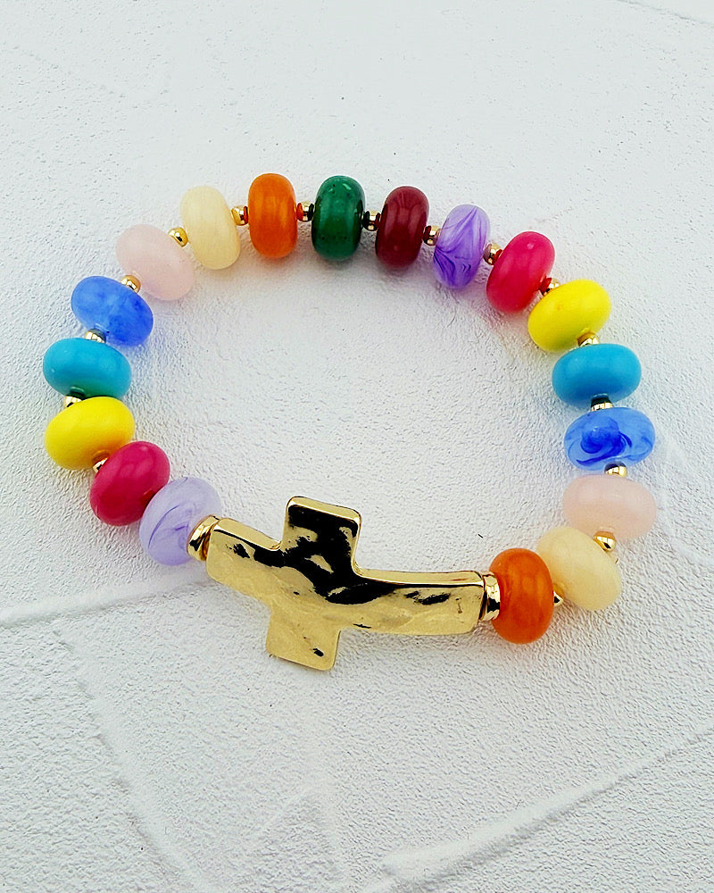 Riley Rainbow Cross Bracelet