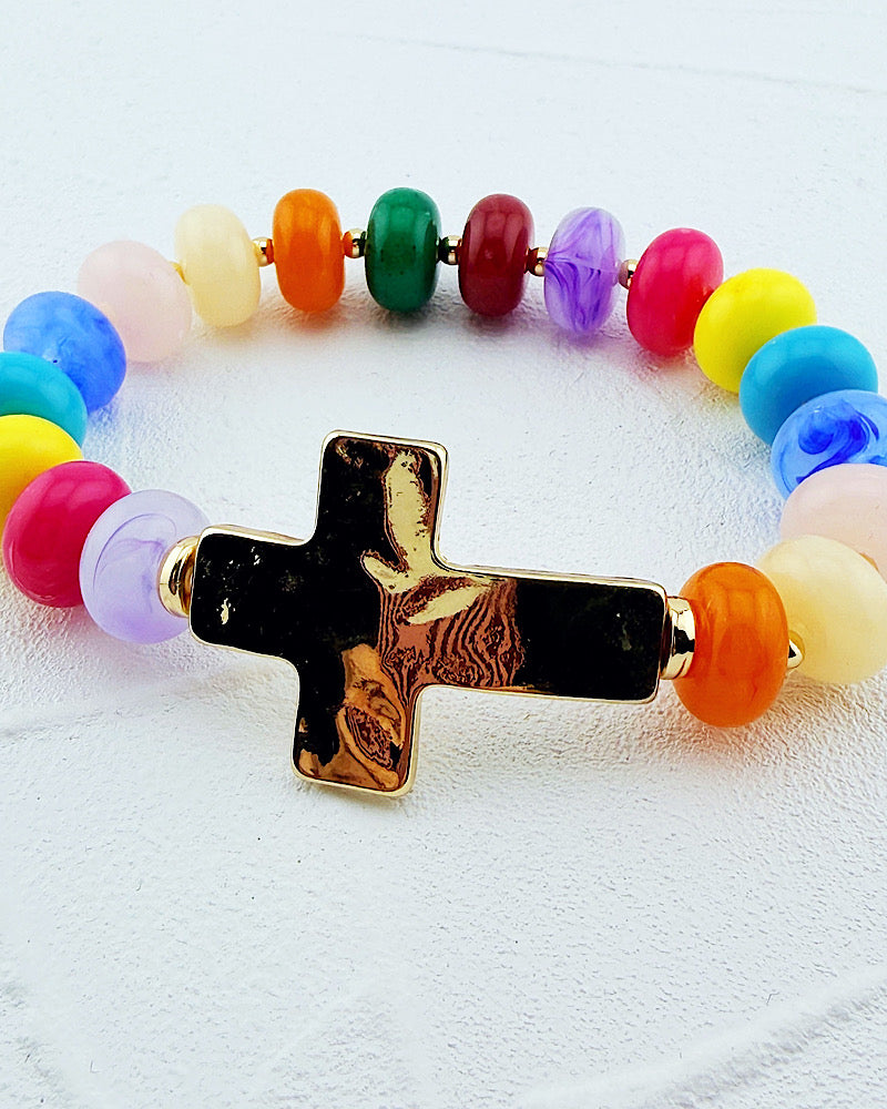 Riley Rainbow Cross Bracelet