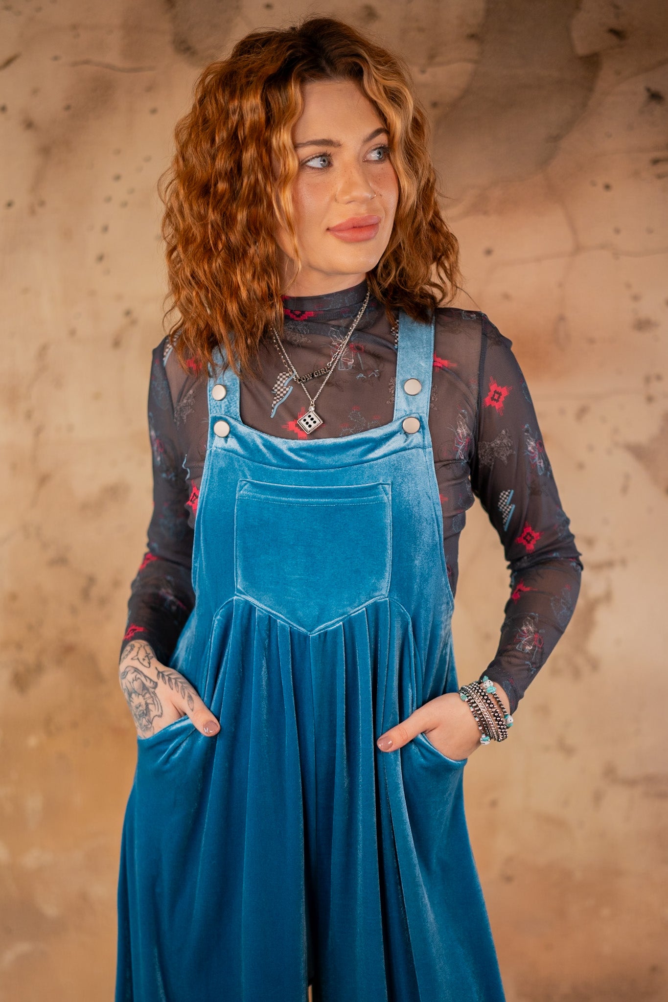 Monica Turquoise Velvet Overalls