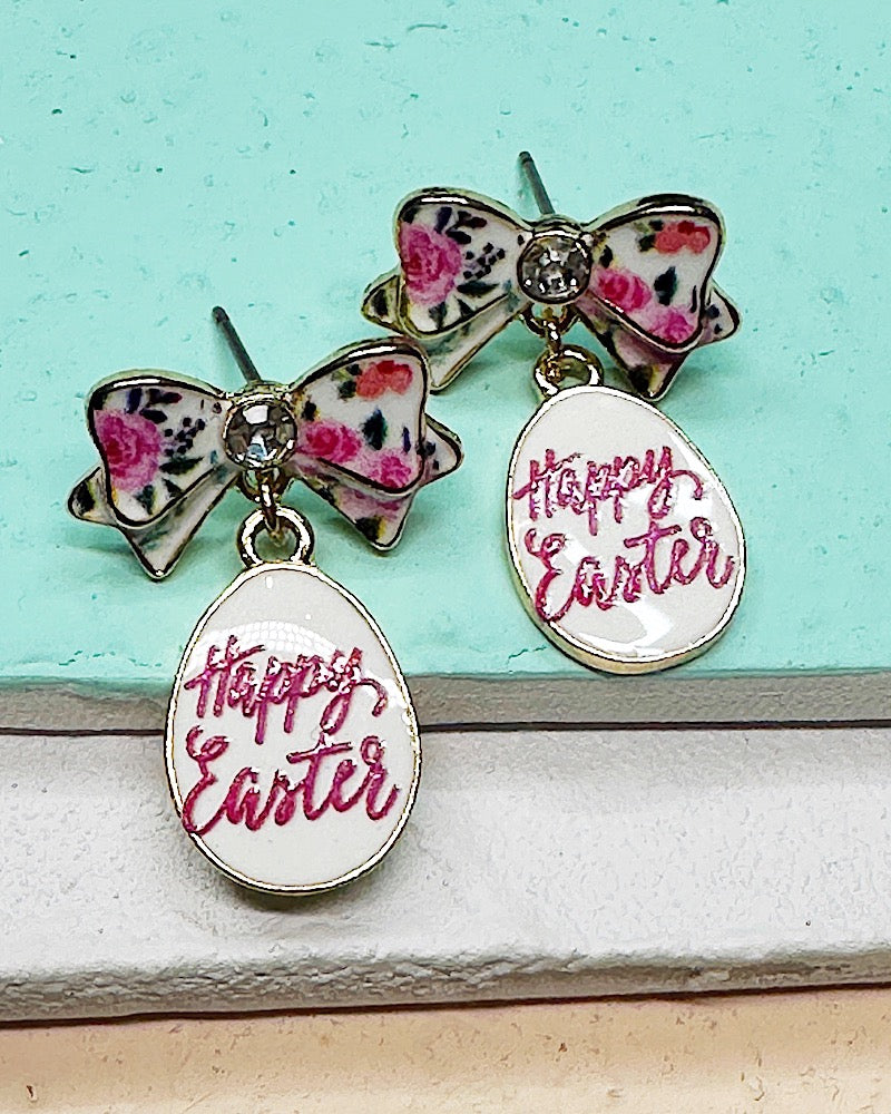 Happy Easter White Bow Earrings