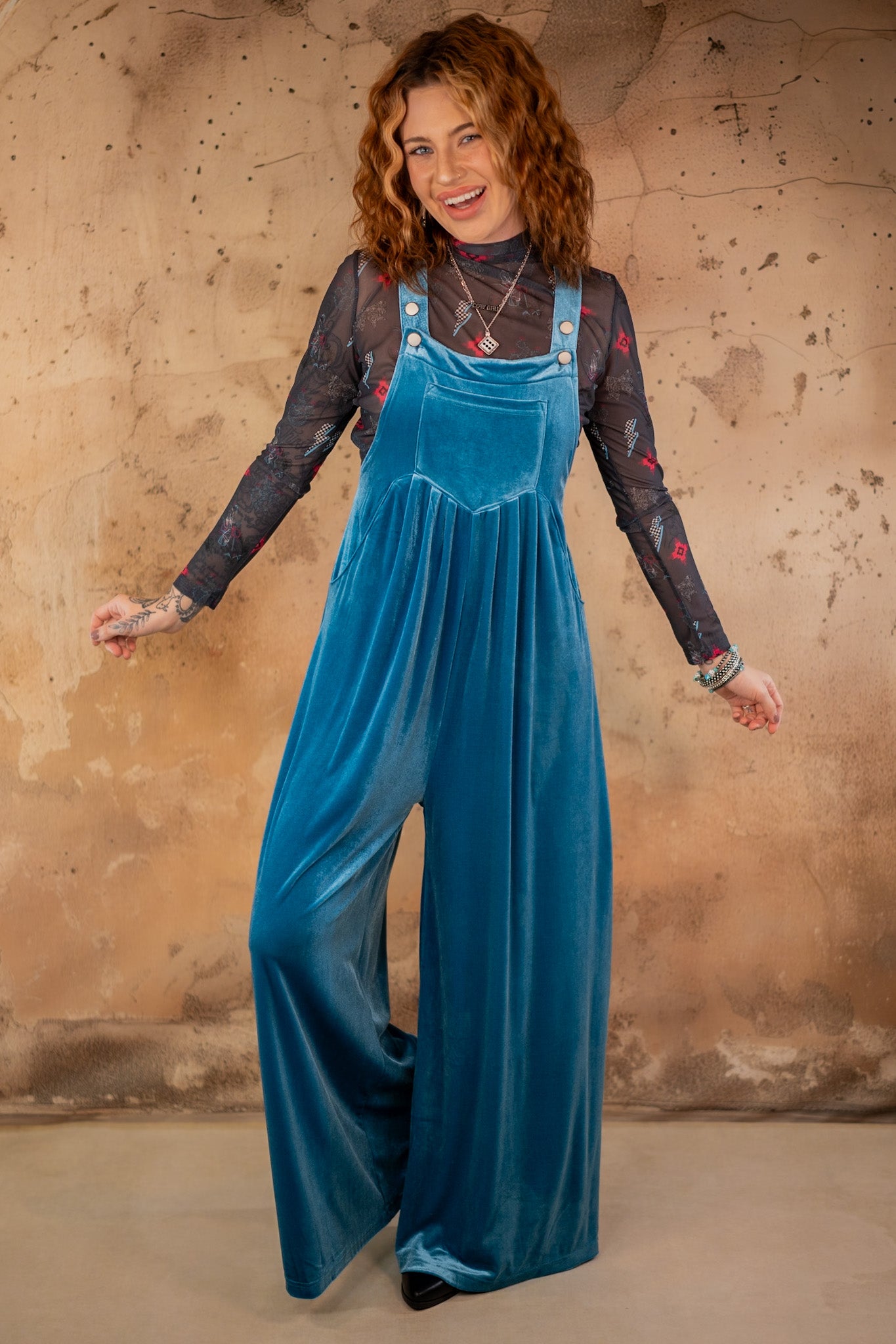 Monica Turquoise Velvet Overalls