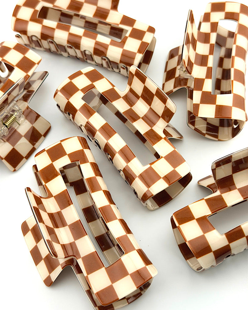 Checkered Hair Clip - Brown