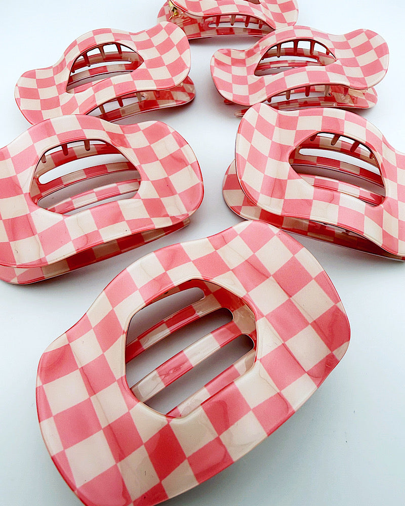 Pink Check Flat Hair Clip