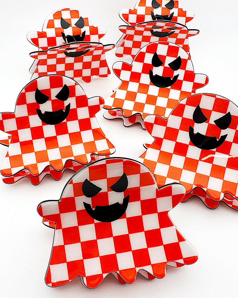 Spooky Checkered Ghost Hair Clip