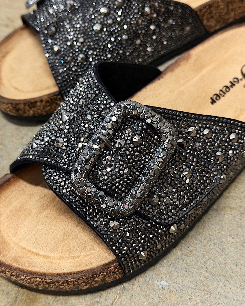 Beatrice Black Rhinestone Slides
