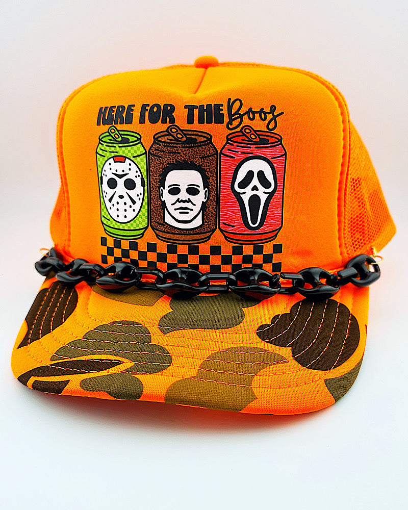 Here For The Boos Chained Trucker Hat
