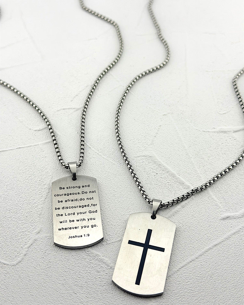 Strong & Courageous Dog Tag Necklace