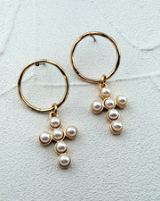 Moonlit Pearl Cross Earrings